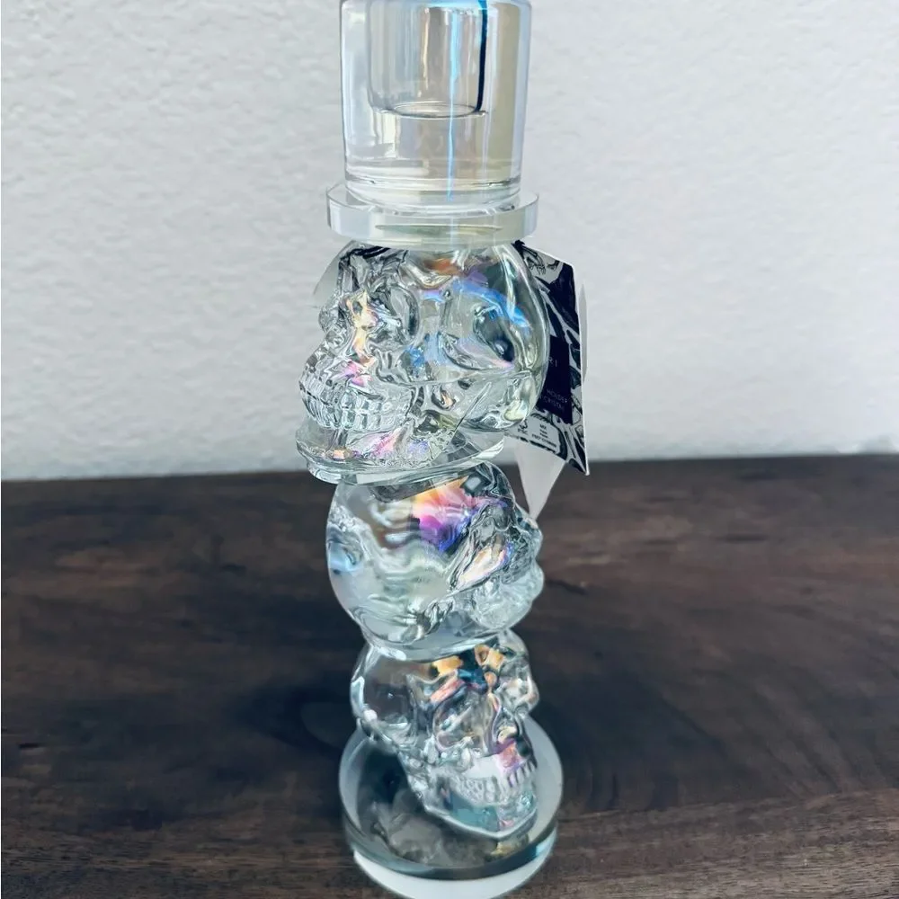 Crystal Stacked Skulls Candlestick Halloween Gothic Candle Holder